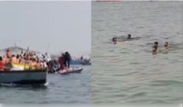 वाराणसी : मान मंदिर घाट के पास टक्कर के बाद पलटी नाव, 60 से अधिक लोग थे सवार