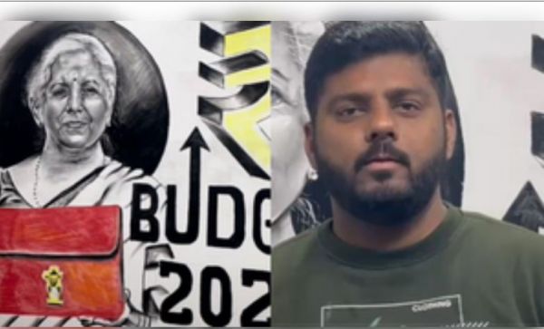 चित्रकार जुहैब खान ने कोयले से दीवार पर बनाया वित्त मंत्री निर्मला सीतारमण का चित्र 