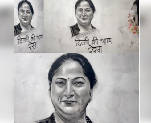 अमरोहा के चित्रकार ने अनोखे अंदाज में दी रेखा गुप्ता को दी बधाई 