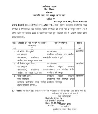 तीन उप संचालक समेत 17 वित्त एवं लेखाधिकारियों के तबादले