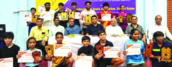 रायपुर जिला मानसून लीग टेबल टेनिस स्पर्धा में अरिंदम, अर्जुन और समाया ने बाजी मारी