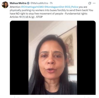 महुआ मोइत्रा ने प्रवासी श्रमिकों को जबरन बंगाल वापस भेजने के लिए छत्तीसगढ़ पुलिस की आलोचना की