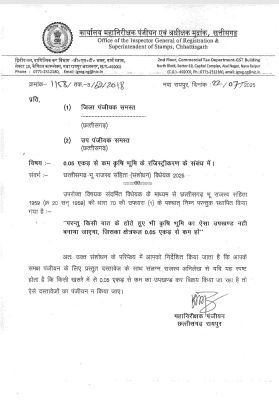 पांच डिसमिल से कम कृषि जमीन की रजिस्ट्री पर रोक