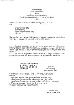 अगले दो दिन ई-आफिस सिस्टम बंद रहेगा 