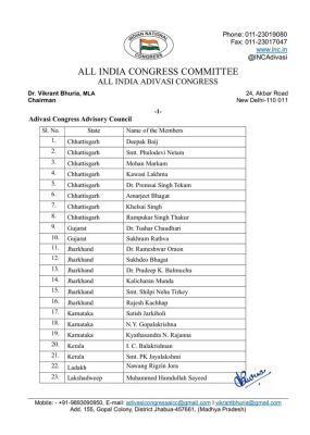 आदिवासी कांग्रेस  के सलाहकार परिषद में कवासी लखमा भी 