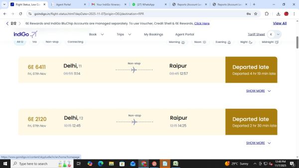 दिल्ली से विमानों की आवाजाही ठप, रायपुर की दो उड़ानें देर से 