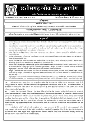 सीजी पीएससी 25 भर्ती की अधिसूचना जारी,238 पदों के लिए 1 से आवेदन 