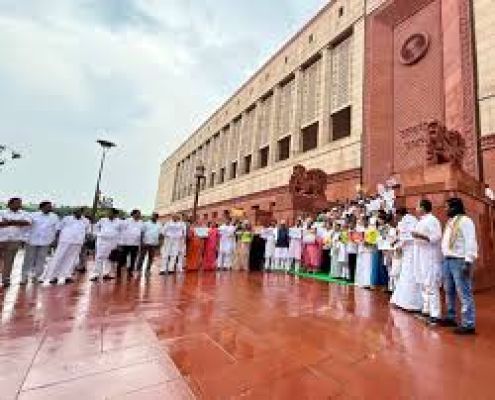 विपक्षी सांसदों ने एसआईआर के खिलाफ संसद परिसर में प्रदर्शन किया