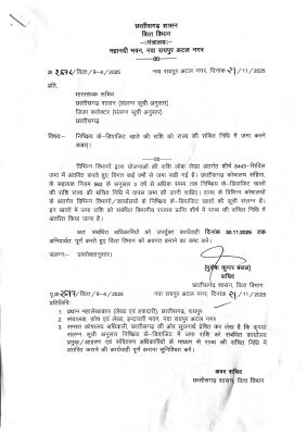 वित विभाग ने 21 कलेक्टरों से के डिपाजिट के 33.94 करोड़ वापस मांगा