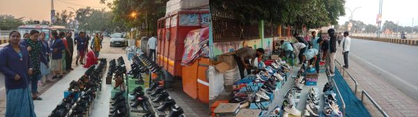 बूढ़ातालाब किनारे दुकानों पर कार्रवाई, 8 बोरी जूता - चप्पल की जप्त 