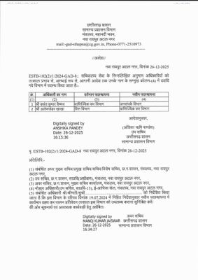 मंत्रालय के दो अनुभाग अधिकारियों के तबादले