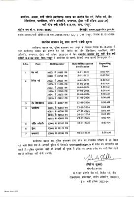 छत्तीसगढ़ सशस्त्र बल भर्ती 2023-24 के दस्तावेज सत्यापन की समय-सारणी जारी