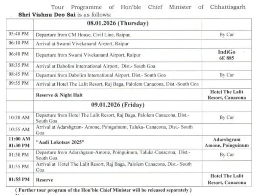 सीएम साय आज शाम दो दिन के गोवा जा रहे 