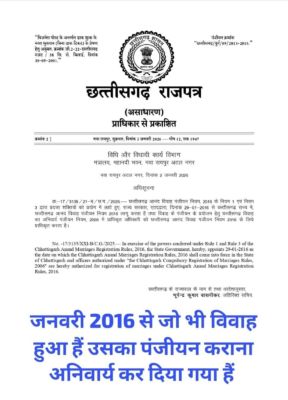 29 जनवरी 16  को और बाद में हुए विवाह का पंजीयन अनिवार्य