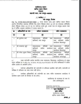 तीन सहायक भौमिकीविद को उप संचालक पदोन्नत