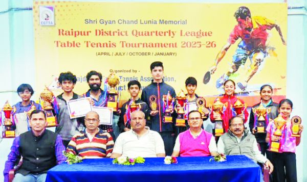 स्व. श्री ज्ञान चंद लुनिया स्मृति-लीग टेबल टेनिस स्पर्धा में  एम. रविराज, समाया पांडे तथा कवीश काला विजेता बने