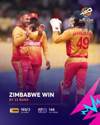 जिम्बाब्वे ने आस्ट्रेलिया को 23 रन से हराकर उलटफेर किया