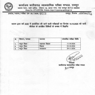 व्यापमं ने स्कूल शिक्षा विभाग में भर्तियों की तिथियां जारी किया 