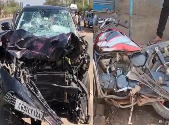 तेज रफ्तार कार की टक्कर से बाइक सवार दो घायल एक गंभीर 