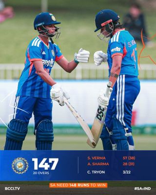 शेफली के अर्धशतक के बावजूद भारत की पारी 148 रन पर सिमटी