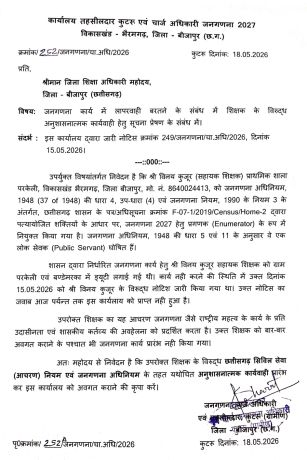 जनगणना में लापरवाही, 2 शिक्षकों पर कार्रवाई की तैयारी