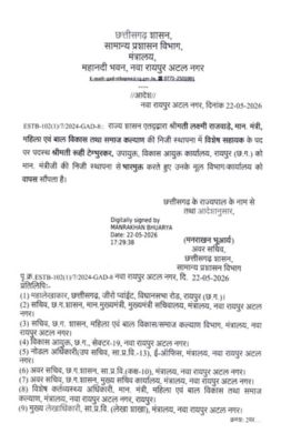 महिला बाल विकास मंत्री की विशेष सहायक भारमुक्त