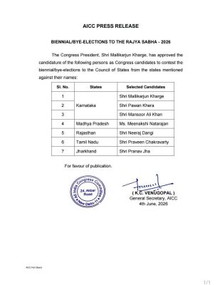 कांग्रेस 7 रास प्रत्याशी घोषित