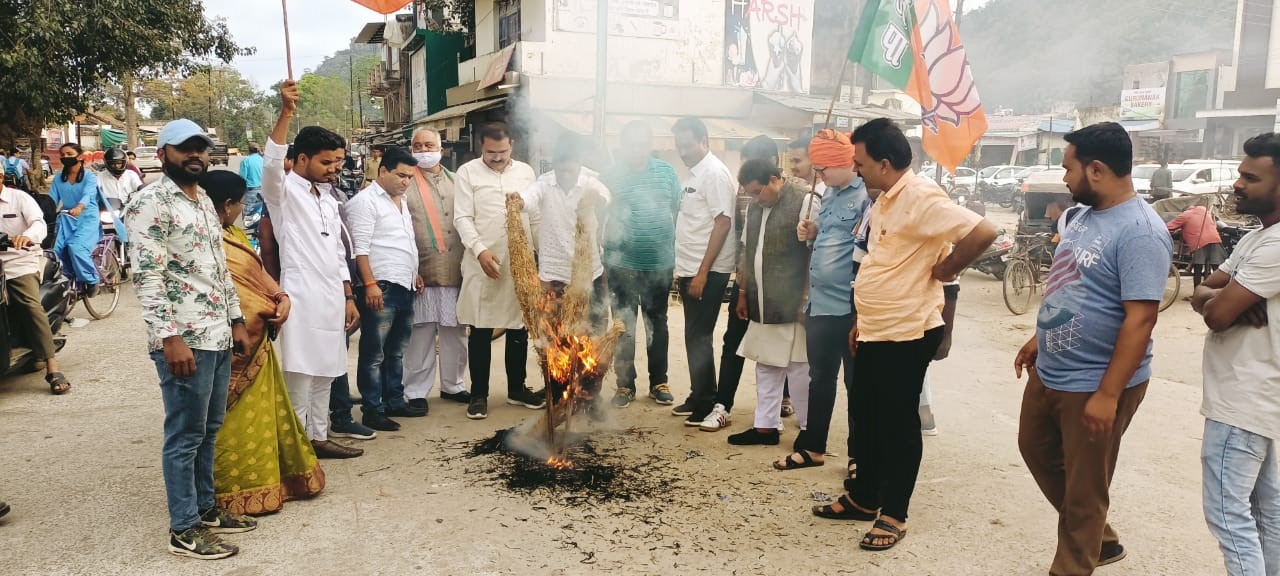भाजयुमो ने खुर्शीद का पुतला फूंका भाजयुमो ने खुर्शीद का पुतला फूंका