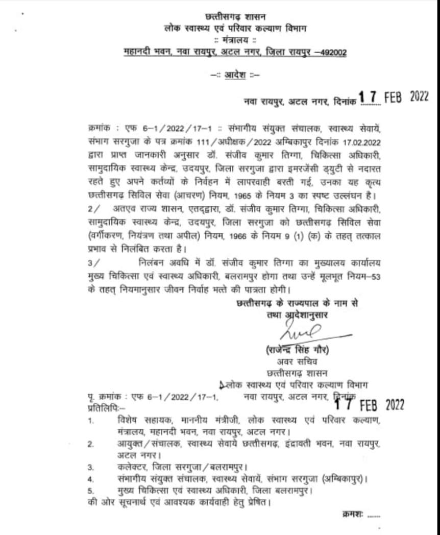 उदयपुर के चिकित्सा अधिकारी निलंबित, नर्स पर भी कार्रवाई