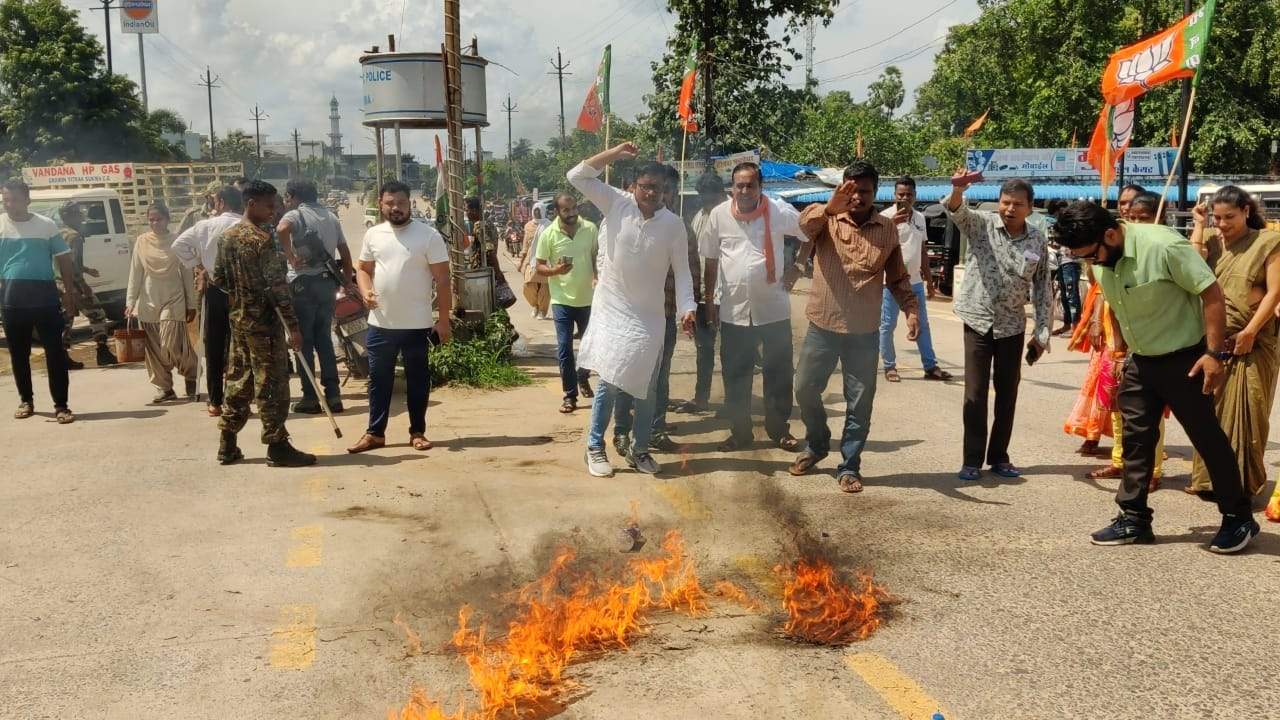 राष्ट्रपति पर टिप्पणी का विरोध, भाजपा ने पुतला जलाया