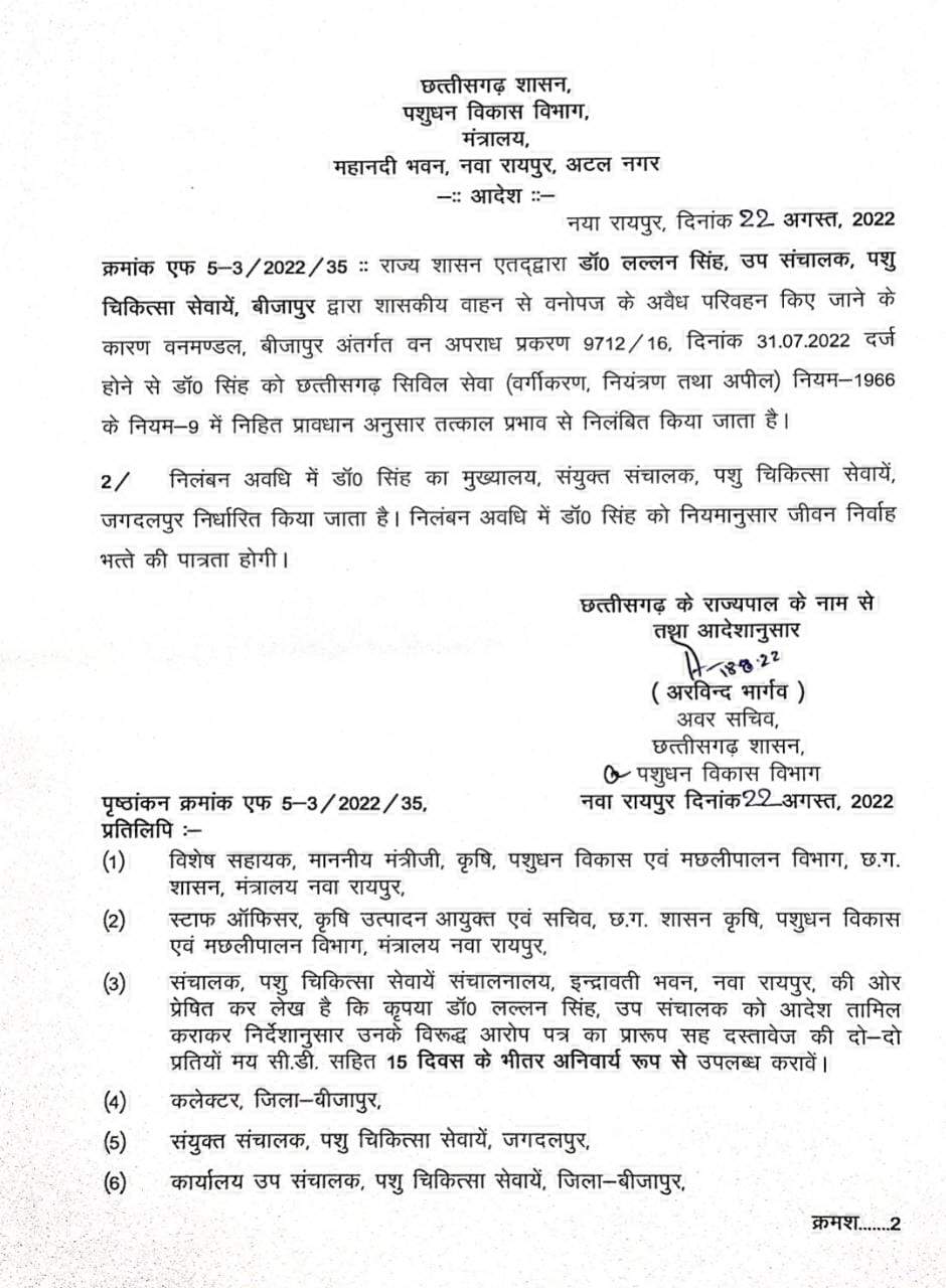 उपसंचालक वेटनरी लल्लन सिंह निलंबित उपसंचालक वेटनरी लल्लन सिंह निलंबित
