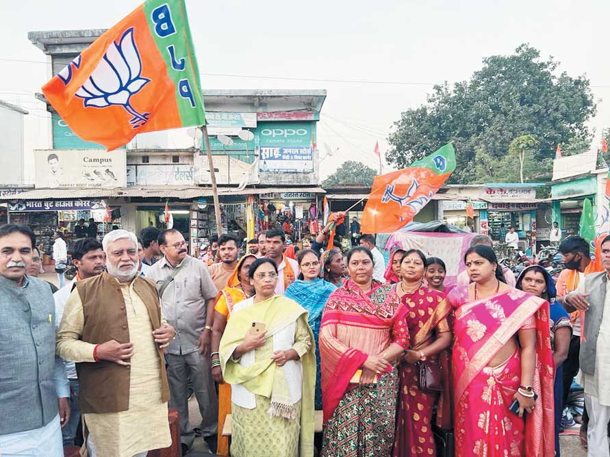सांसद गोमती कर रहीं भाजपा प्रत्याशी ब्रह्मानंद के पक्ष में जनसंपर्क