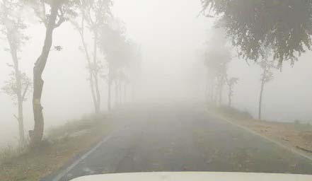 छाई रही धुंध, लाइट जलाकर सफर कर रहे वाहन चालक 