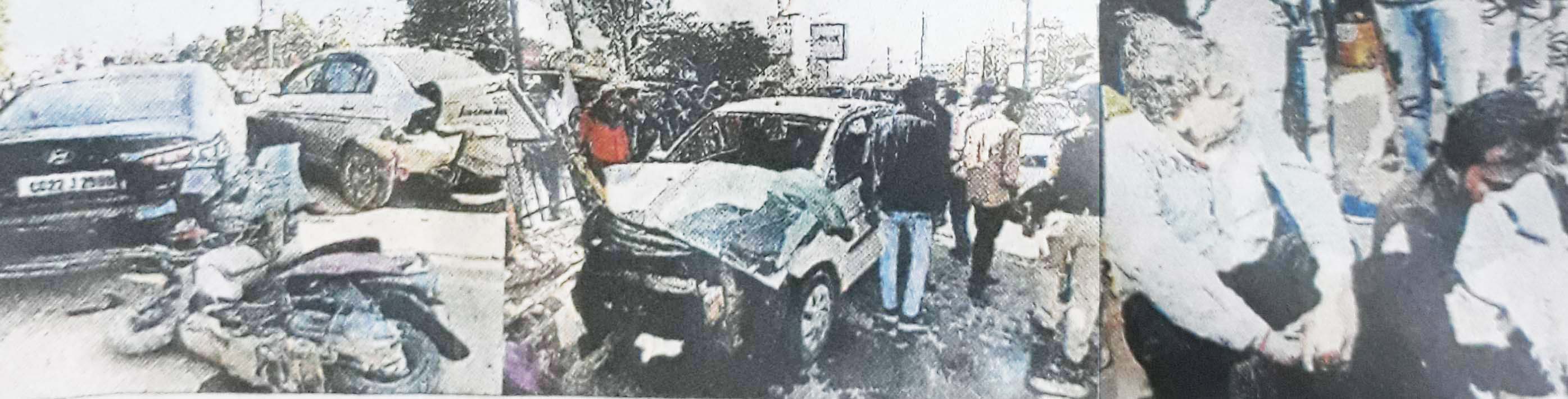 कार ने स्कूटी को ठोंकते अन्य कार से टकराकर पलटी कार ने स्कूटी को ठोंकते अन्य कार से टकराकर पलटी