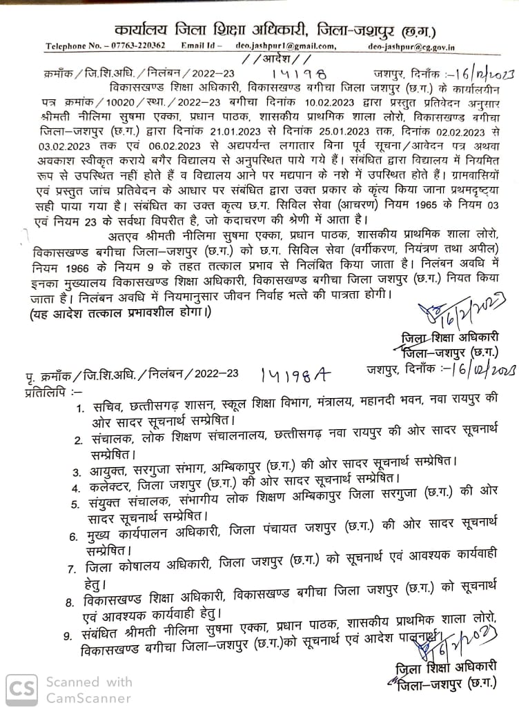 नशे में स्कूल आती थीं प्रधान पाठिका, निलंबित 