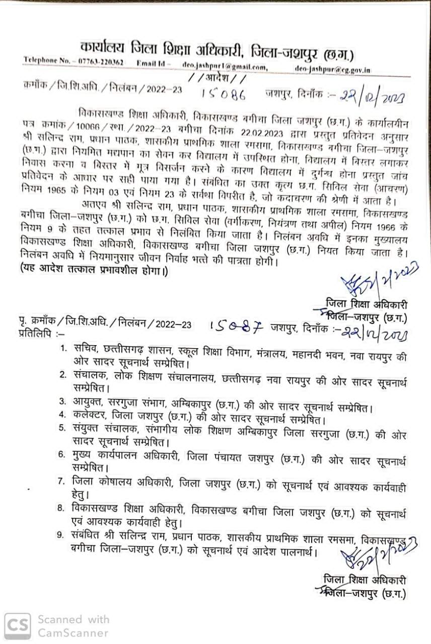 स्कूल में शराबखोरी, और सोने के आरोप में प्रधान पाठक निलंबित