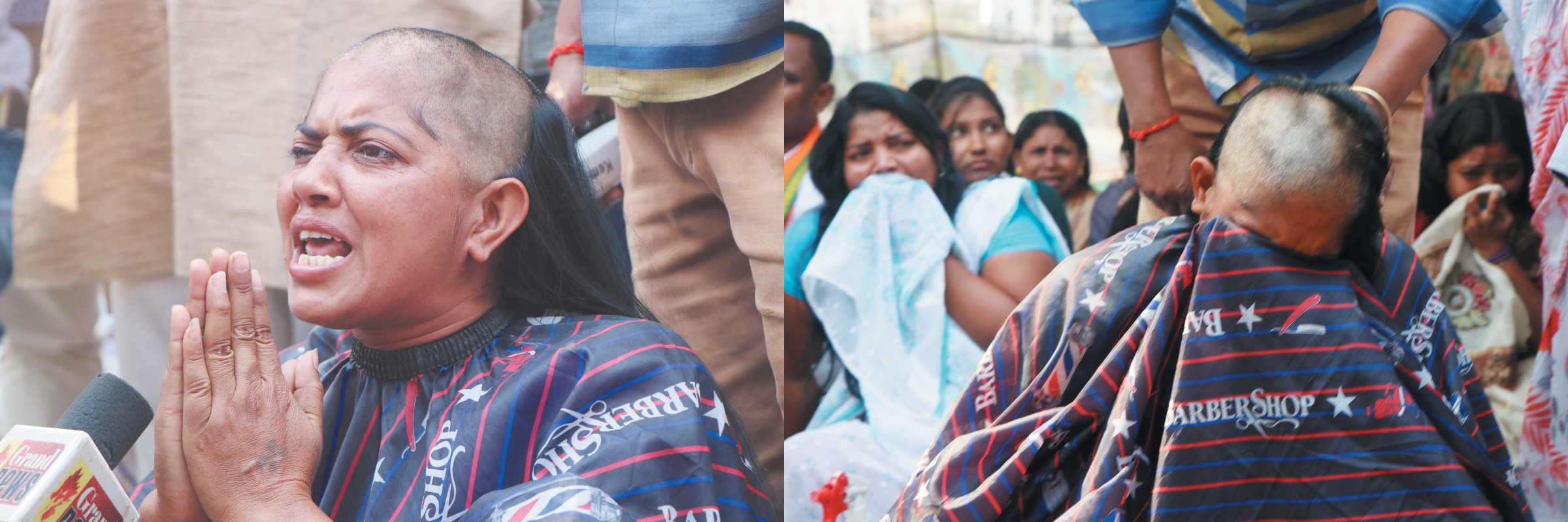 दिवंगत शिक्षक की विधवा ने सर मुंडवा कर अनुकंपा नियुक्ति की मांग उठाई