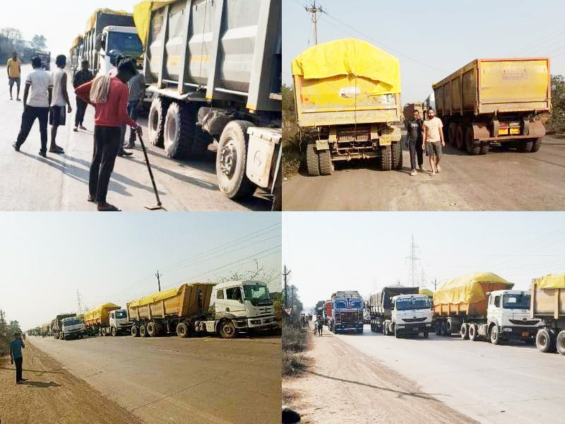 फ्लाईएश से लदी गाडिय़ों की रफ्तार से त्रस्त ग्रामीणों ने किया चक्काजाम