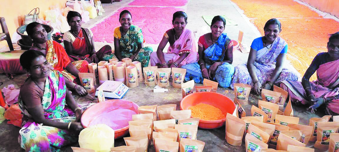 हर्बल गुलाल से महिला समूह दे रही सुरक्षित होली का संदेश हर्बल गुलाल से महिला समूह दे रही सुरक्षित होली का संदेश