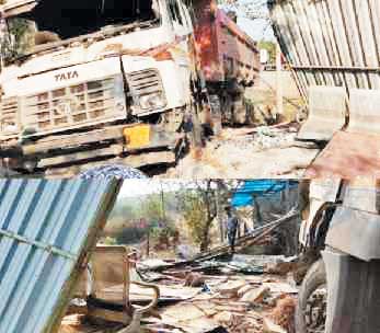 ट्रेलर ने सैलून दुकान के उड़ाये परखच्चे