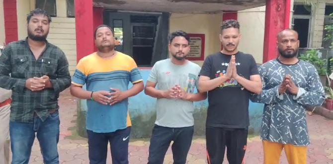 बीच सडक़ तलवार से केक काट रहे पांच  नामजद बदमाश गिरफ्तार, निकाला जुलूस