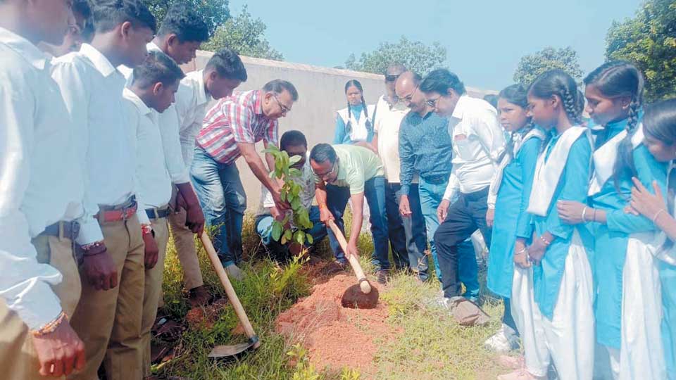 पर्यावरण संरक्षण को बढ़ावा देने स्कूल में पौधारोपण