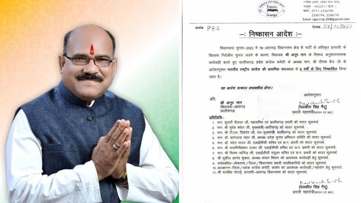 कांग्रेस विधायक अनूप नाग निष्कासित कांग्रेस विधायक अनूप नाग निष्कासित