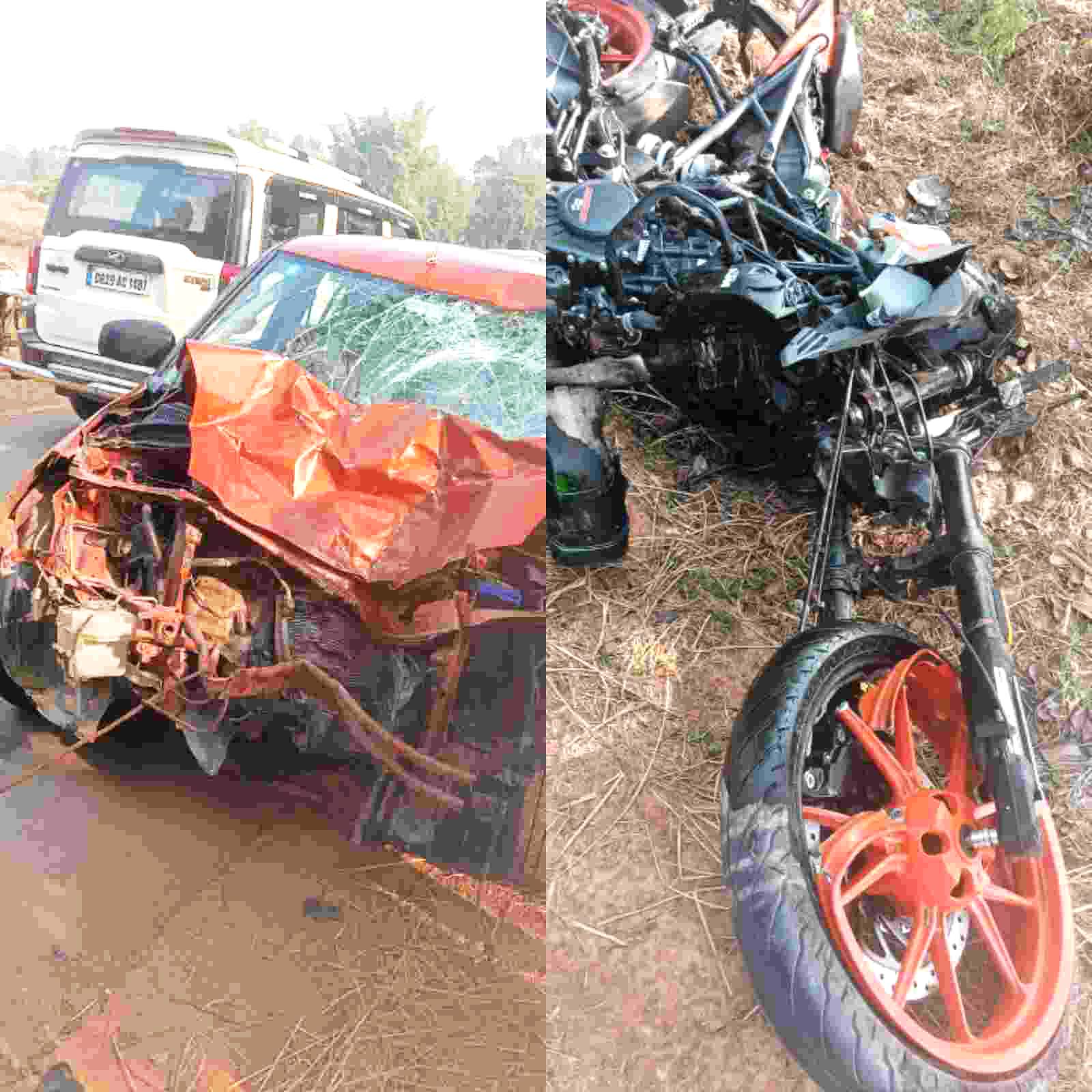कार-बाइक में भिड़ंत,  एक मौत, दो गंभीर