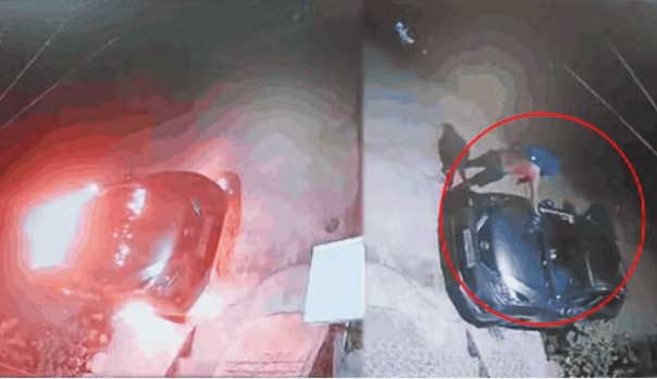 घर के सामने खड़ी कार में लगाई आग, सीसीटीवी फुटेज में नकाबपोश कैद, जांच