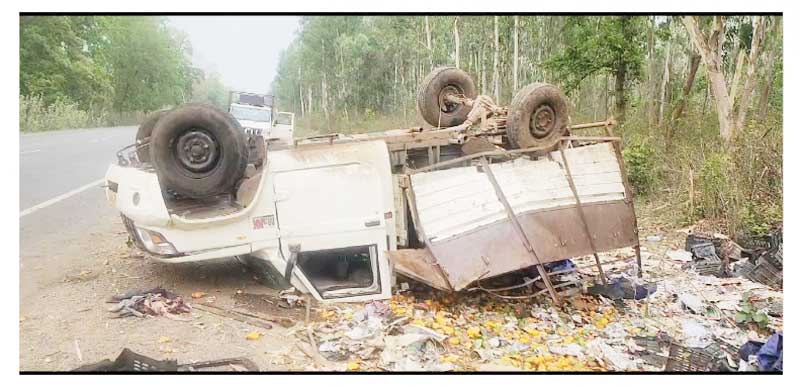 अनियंत्रित होकर पिकअप पलटी, चालक घायल अनियंत्रित होकर पिकअप पलटी, चालक घायल