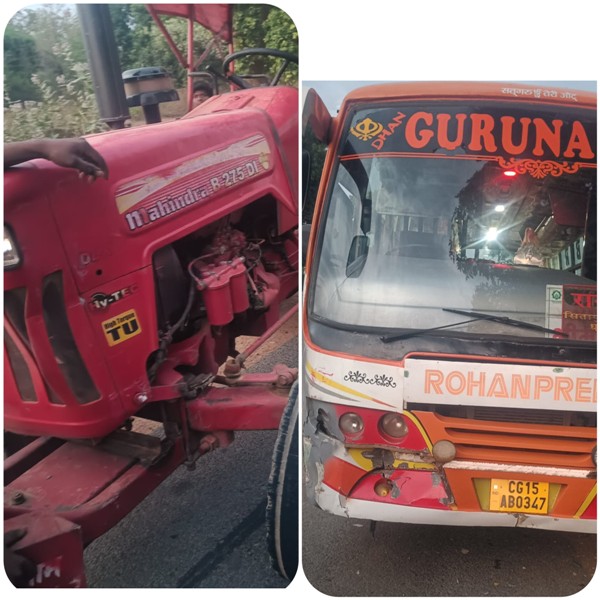 अवैध रेत परिवाहन कर रहे ट्रैक्टर-ट्रॉली और बस की टक्कर अवैध रेत परिवाहन कर रहे ट्रैक्टर-ट्रॉली और बस की टक्कर