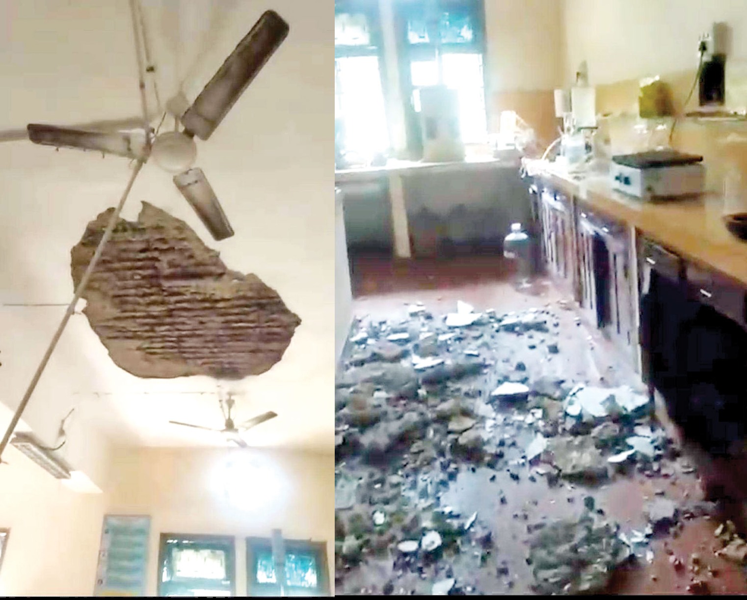 छत का प्लास्टर गिरा, रविवि का कैमेस्ट्री लैब बंद