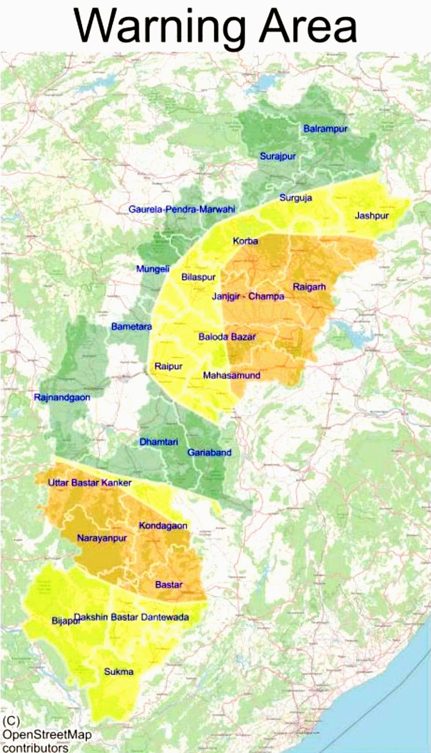देर शाम तक बस्तर से सरगुजा तक मध्यम बारिश की चेतावनी