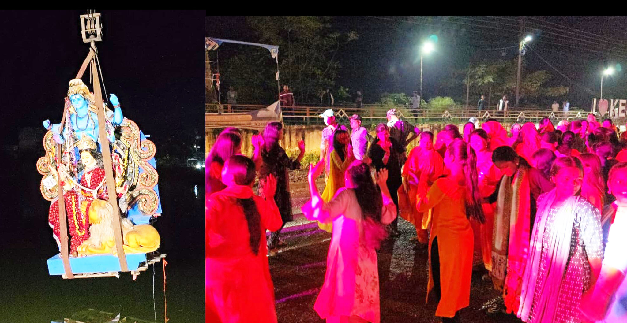 शोभायात्रा निकाल मां दुर्गा  की मूर्ति का विसर्जन